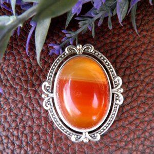 Handcrafted Genuine Carnelian Gemstone Brooch Pin